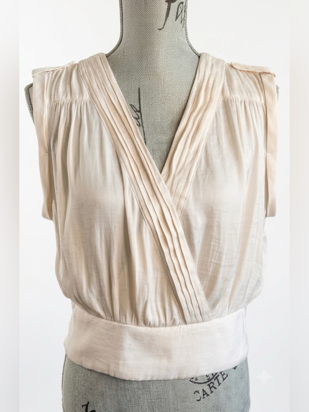 RACHEL Rachel Roy Cream Surplice Sleeveless Blouse Large